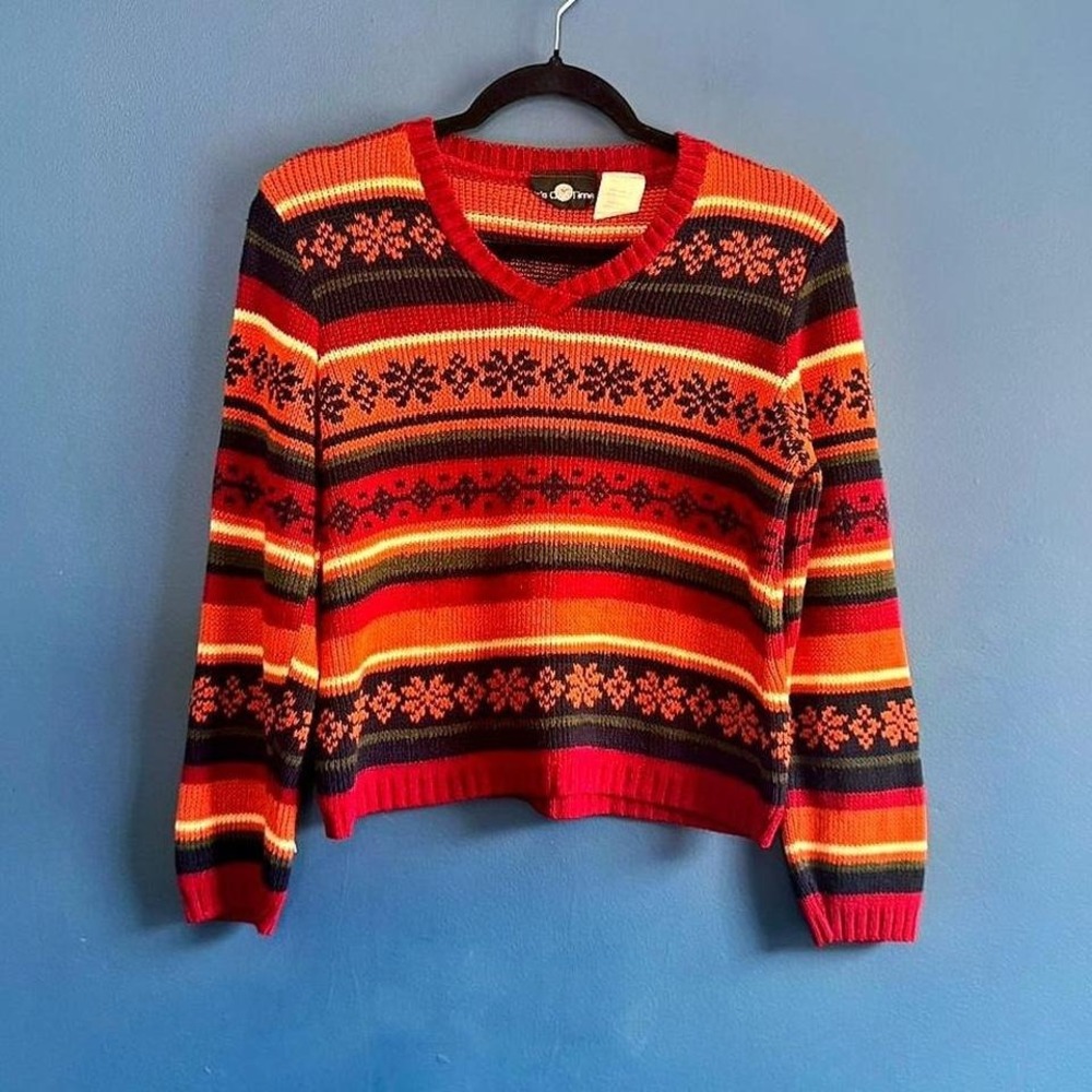 Vintage Fair Isle Sweater Women's Size Small‎ It's Our Time Orange Red Knit Crop